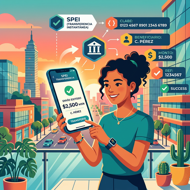 Transferencia SPEI en proceso desde app bancaria en México