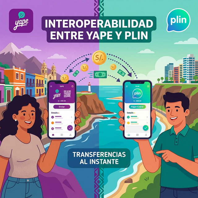 Comparación visual entre Yape y Plin en móviles, los dos líderes de pagos digitales en Perú